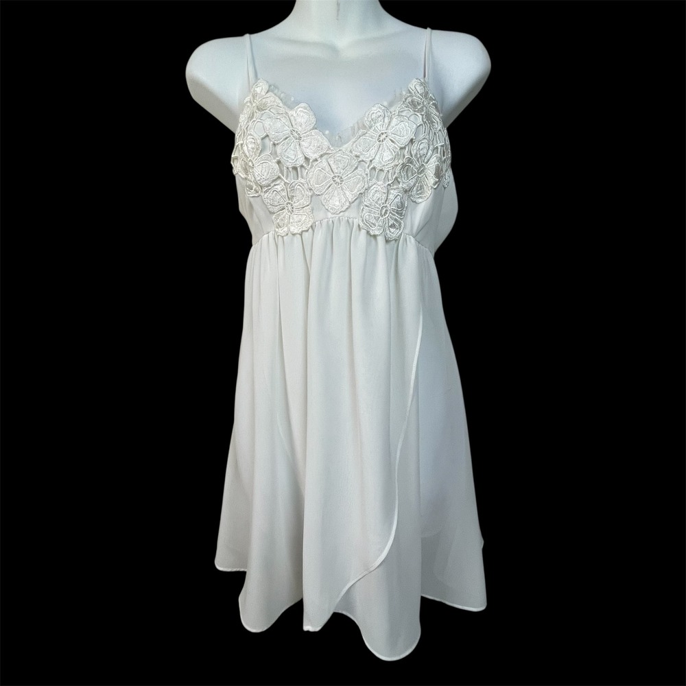 Flora Ivory Lace Trim Sheer Babydoll Chemise‎ Lingerie Gown Set Babydoll Fairy L